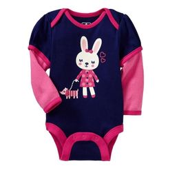 Baby Girls Bodysuits Rabbit Body For Girls Dress Long Sleeve Baby Clothes 100% Cotton Navy Newborn Outfits Jumpsuits 210413