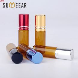 100 Pieces/Lot 5ML Essential Oil Bottles Roll On Amber Glass Bottle Refillable Perfume Travel Cosmetic Containerhigh qty