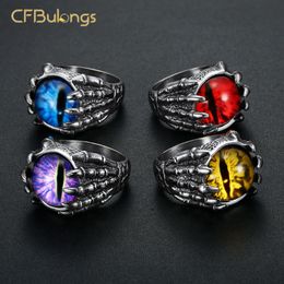 Cluster Rings CFBulongs 316L Stainless Steel Unique Red Zircon Dragon Claw Ring Fashion Men Jewellery Accessories Wholesale