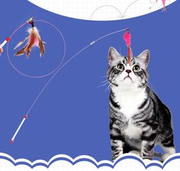 Cat Toys Pet Teaser Feather Linen Wand Catcher Stick Interactive Wood Plastic Supplies