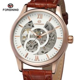 Mechanical Watch FSG8094M3R3 Rose Gold Colour Case White Dial With Bars Index Brown Leather Strap Wristwatches