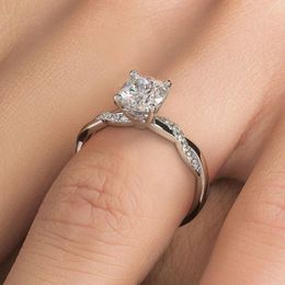 Wedding Rings Classic Women Engagement Jewellery Luxury Princess Cut Square CZ Stones Perfect Quality Female Ring Anniversary Gift