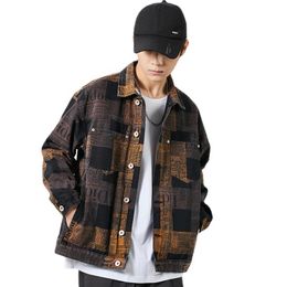 Men's Jackets Denim Coat Jacket For Clothing Colour Blocking Harajuku Plaid Workwear Loose 2021 Fall And Winter Coats