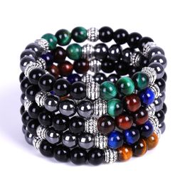 Natural Tiger Eye Beaded Bracelets A cargo Colourful Blue Green Beads Black Hematite stone Bracelet Men Women