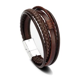 Bohemian Style Multilayered Leather Cuff Bracelet with Magnetic Snap for Men Women Lovers Gift