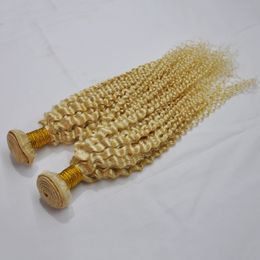 Peruvian Virgin Human Hairs Extensions Blonde Colour Kinky Curly One Bundle 613 Double Wefts Hair Products 10-32inch