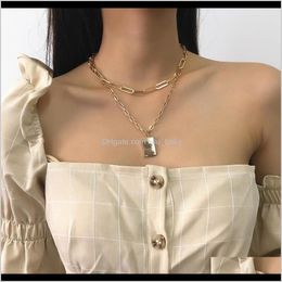 Necklaces N8170 Fashion Jewellery Square Pendant Simple Alloy Double Clavicle Chain Womens Versatile Street Necklace Votm3 Xlxcn