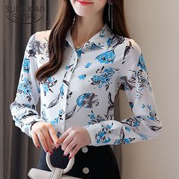 Autumn Women's Blouses Long Sleeve Floral Print Chiffon Clothes Shirt Office Lady Tops and Blusas 10623 210521