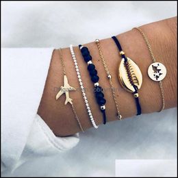 Charm Bracelets Jewelry Boho Shell Geometric Set For Women Gold Aircraft Map Crystal Beads Bangle Fashion Vintage Gift Drop Delivery 2021 1Q