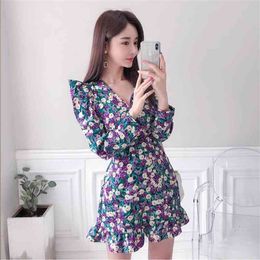 elegant print mini Dress korean ladies Summer Short Sleeve Sexy Office cute Party Dresses for women 210602