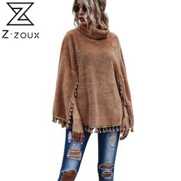 Women Sweater Tassel Patchwork Batwing Sleeve Turtleneck Sweaters Pullovers Plus Size Knitting Tops Fashion 210513