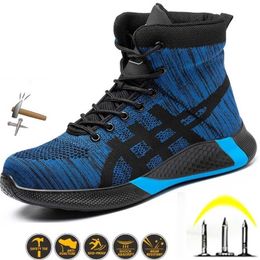 Lightweight Work Boots Safety Steel Toe Shoes Men Breathable Sneakers Ankle Hiking Anti-Piercing Protective Footwear 211217