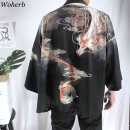 Japanese Style Kimonos Loose Shirt Printing Blouse Woman Man Summer Bathrobe Kimono Sun Protection Clothing Yukata 210519