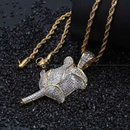 Rose Style Pendant with hiphop zircon necklace for Valentine's Day Hip Hop Jewellery