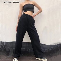 Streetwear Drawstring Elastic Waist Wide Leg Pants Cool Girl Adjust Cuff Casual Sport Trousers Women Joggers Leisure 210429