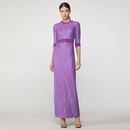 Summer Women Long Sleeve Rayon Bandage Dress Sexy Violet Striped Club Celebrity Evening Runway Party Maxi Dresses 210423