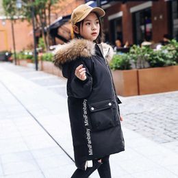 Russian Winter Down Jacket for Girls Clothes Parka Real Fur Hooded Waterproof Girls snowsuit -30 degrees Coats For Kids TZ553 H0910