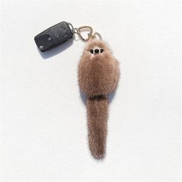 2020 Sela Mink Fur Small Fox Charm Keychain Mobile Phone Women Bag Car Key Ring Pendant Fashion Jewellery Gift