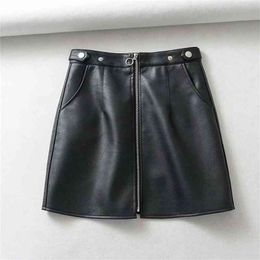toppies black faux leather mini skirts front zipper high waist skirts Korean style streetwear winter clothes 210412