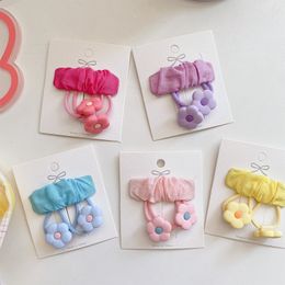 3 Pcs Korea Sweet Girl Simple Small Fresh Colourful Small Flower Rubber Band Hair Rope Fashion Children's Fabric BB Clip Headwear