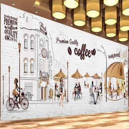 Wallpapers Cartoon Hand Drawn Coffee Shop Scene Po 3D Wallpaper Restaurant Cafe Industrial Decor Background Wall Mural Waterproof