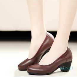 Ariari Genuine Leather Women Dress Comfortable Soft Work High Heels Shoes Elegant Office Lady Round Toe Pumps Big