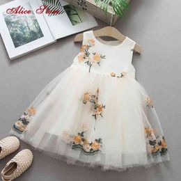 Kids Girls Dress Summer Cute Sleeveless Solid Embroidery Lace Princess Dresses For Children's Mesh Clothes Q0716