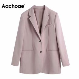 Aachoae Casual Pink Colour Blazer Women Notched Neck Office Ladies Tops Outerwear Single Breasted Blazer Suits Spring Autumn 210413