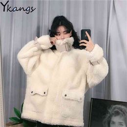 Winter Warm White Soft Jacket Women Sweet Plus Size 4XL Faux Fur Coat Ladies Plush Overcoat Pocket Casual Teddy Outerwear 210421