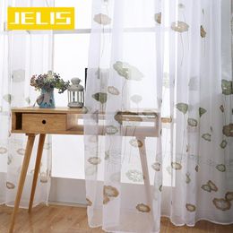 Curtain & Drapes Lotus Leaf Printed Tulle Curtains For Living Room Bedroom Modern Floral Sheer Kitchen Window Screening Voile