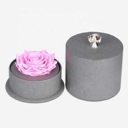 Decorative Flowers & Wreaths Preserved Red Rose Luxury Present Valentines Day Gift Hat Box With Eternal Natural Roses