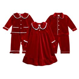 New Arrival Soft Sibling Match Pyjamas Boys And Girls Clothes Set Christmas Red Velvet Kids Pyjamas