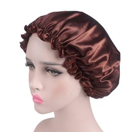 Women Long Hair Care Hat Solid Colour Night Sleep Adjustable Solid Satin Bonnet Hat Silk Head Wrap Shower Cap Hair Styling Tools