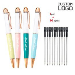 crystal pens Canada - Ballpoint Pens 11pcs set Carving DIY Creative Empty Pole Crystal Pen Various Styles And Colors Business Advertising School Office Supplies G