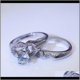 Band Rings Jewelry Drop Delivery 2021 A Pair Of Creative Heart-Shaped Simulation Diamond Female European And American Fashion Couple Engageme