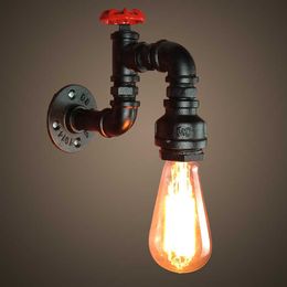 Vintage Reto Water Pipe Wall Lamp Fixture Wrought Iron Loft Industrial American Style Edison Lights Bedside Corridor Home Deco 210724