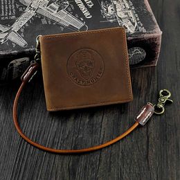 Wallet Men's Leather FASHION HIGHTY QUALITY gothic Skull Bifold Money Clip With Biker Chain