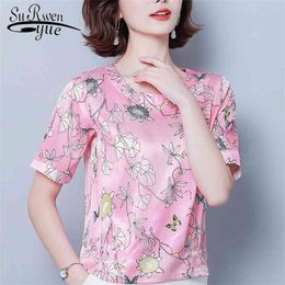 fashion Printed chiffon women top shirts womens s and blouses O neck loose comfortable Lady casual 3557 50 210521
