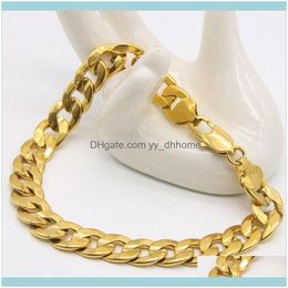 Link, Bracelets Jewelrylink, Chain Thick Yellow Gold Filled Mens Womens Bracelet Cuban Link 8.26 Inches Long Drop Delivery 2021 Whk5L