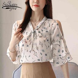 Blusa Feminina Summer Tops for Women Casual Clothing Ladies Blouse Print Short Sleeve Chiffon Clothes Tops8850 50 210427