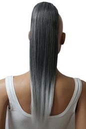 14"Hairpiece GREY Ponytail Extension Drawstring Voluminous Straigth Grey Mix wraps ombre silver pony tail hair piece for black women real human softly 120g