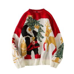 H.SA Women Sweater Pullovers Snowman Christmas Tree Red Couple Sweaters Oversized Jumpers woman winter clothing 210417