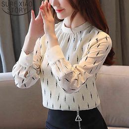 Blusas Mujer De Moda Long Sleeve Solid White Shirt For Ladies Tops Chiffon Blouses Stand Women Clothing 6321 50 210415