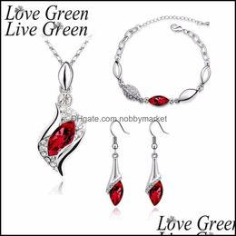 Earrings & Necklace Jewellery Sets Red Set With Bracelet Angel Eyes Crystal Wed Jewelri Party Gift 12 Colours Drop Delivery 2021 76Fla