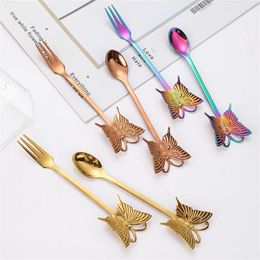 Spoons One Piece Fashion Multicolor Butterfly Tea-Spoon Coffee Fork Stirring Stainless Steel Dessert Spoon Christmas Gift