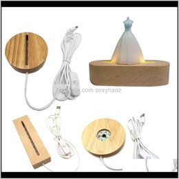 Jewellery Pouches Bags Handmade Wood Led Light Dispaly Crystal Glass Resin Art Ornament Wooden Night Lighted Base Stand Crafts 13Sdc D8Nqi