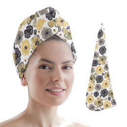 Towel Watercolour Big Flower Women Hair Towels Bathroom Microfiber Quick Dry Shower Cap For Home