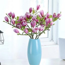 One Stem Latex Magnolia Flower 4 Heads/piece Simulation Real Touch Denudata Branch for Wedding Decorative Artificial Flowers