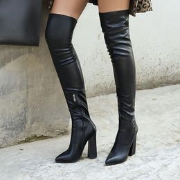Boots Black Over Knee 2021 Spring And Autumn Thick Heel Women's Large Size Pu Fashionable Exquisite
