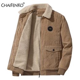 Men Winter Fleece Warm Thick Jackets Fashion Fur Collar Corduroy Coat Autumn Outwear Military Casual Jacket 211103